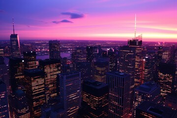 Aufkleber - a city skyline with a lot of lights on it, a gift box featuring a cityscape backdrop at dusk