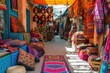 © SaroStock - a narrow street with a lot of colorful rugs, vibrant and colorful market place in a Moroccan medina
