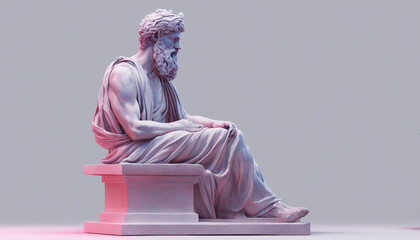 statue of a Greek philosopher in contemplation, isolated white background

