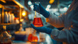 © Ramses - scientist in protective gloves hold test tube in hands produces chemistry at laboratory