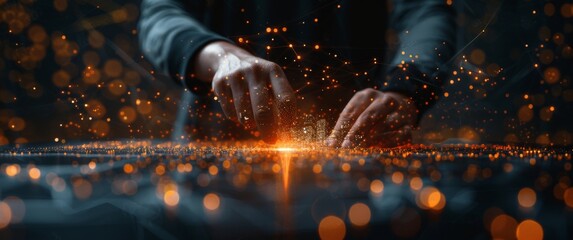 Poster - Businessman interacting with digital hologram globe and futuristic technology interface