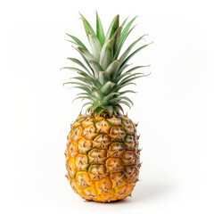 Wall Mural - A whole, ripe pineapple with spiky leaves and golden skin, isolated on white background