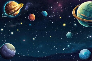 Poster - a space scene with planets, celestial scene with planets and stars