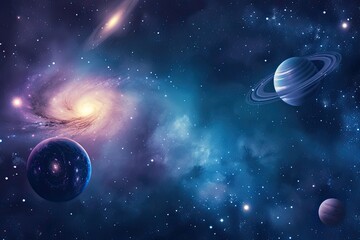 Poster - a space scene with planets, celestial scene with planets and stars