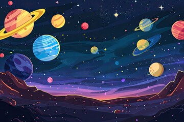 Poster - a space scene with planets, celestial scene with planets and stars