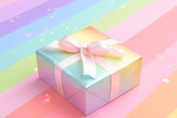 Aufkleber - a small colorful gift box with a bow, Illustrate a gift box with a rainbow background for a cheerful vibe