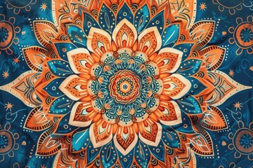 Poster - a colorful tapestry with a circular design, Intricate mandala pattern with bohemian flair