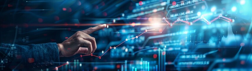 Poster - Businessman touching digital growth graph and arrow representing success