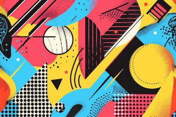 Fototapete - a colorful pattern with geometric shapes, Retro styled Y2K inspired shapes and symbols in a pop art approach