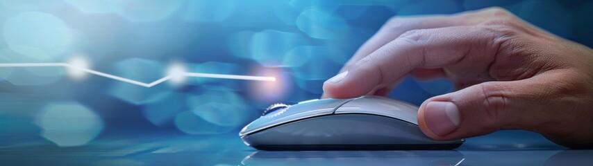 Poster - Businessman's hand using a computer mouse for productivity and efficiency in the workplace