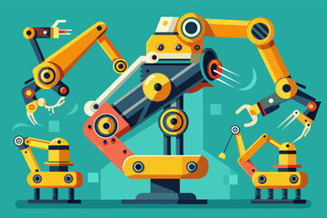Fototapete - a robot and a robot arm with a robot in the background, Robotic arms in motion