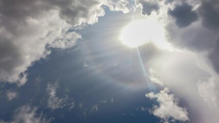 Wall Mural - sun star in the sunset blue sky background. aerial view heaven in high above the atmosphere. cloudsc