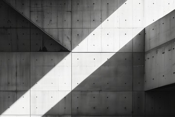 Aufkleber - Abstract architectural construction. Concrete walls, shadowed light. Modern patterns, urban interiors. White and black textures. Geometric shapes, cement structures. Sunlit spaces,