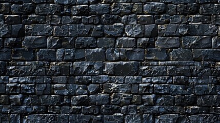 Wall Mural - Panorama of Black brick stone wall seamless background and texture