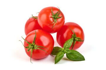 Wall Mural - Tomato branch. Ripe fresh tomatoes, close-up, isolated on white background.