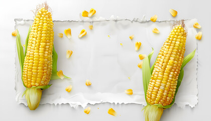 Wall Mural - fresh corn around the edge of a piece of white paper