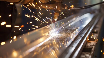 close-up of an aluminum siding panel being welded, showing sparks and the skill of the craftsman