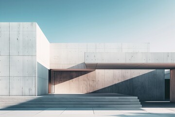 Aufkleber - Modern architectural design, concrete walls. Abstract buildings, shadowed light. Contemporary structures, blue skies. Artful constructions, sunlight highlights. Minimalism style,