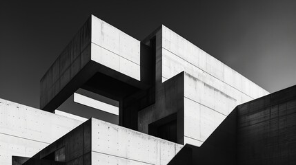 Aufkleber - Modern concrete architecture. Geometric design, urban backdrop. Light and shadow on grey walls. Textured building, abstract structure. Empty space, artistic details. Minimalism and