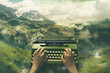 © fotoyou - Typewriter Over Natural Green Landscape