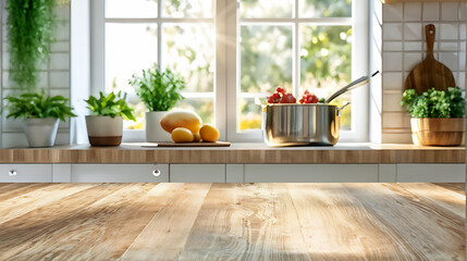 Kitchen background top counter interior wood blur home wooden empty room light white. Top kitchen product background desk modern window food display design texture tabletop restaurant board wall space