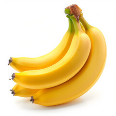 Wall Mural - A bunch of ripe, yellow bananas with green tips, isolated on white background