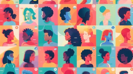Aufkleber - A vibrant illustration of various diverse influencers and their followers, showcasing the power of connection in the digital age. Generative AI