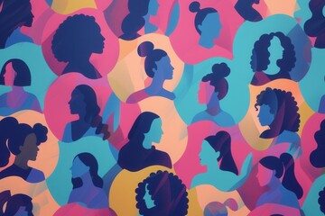 Leinwandbilder - An abstract illustration featuring many female silhouettes in a dynamic and vibrant pattern, symbolizing the connectedness of influencers and their followers. Generative AI