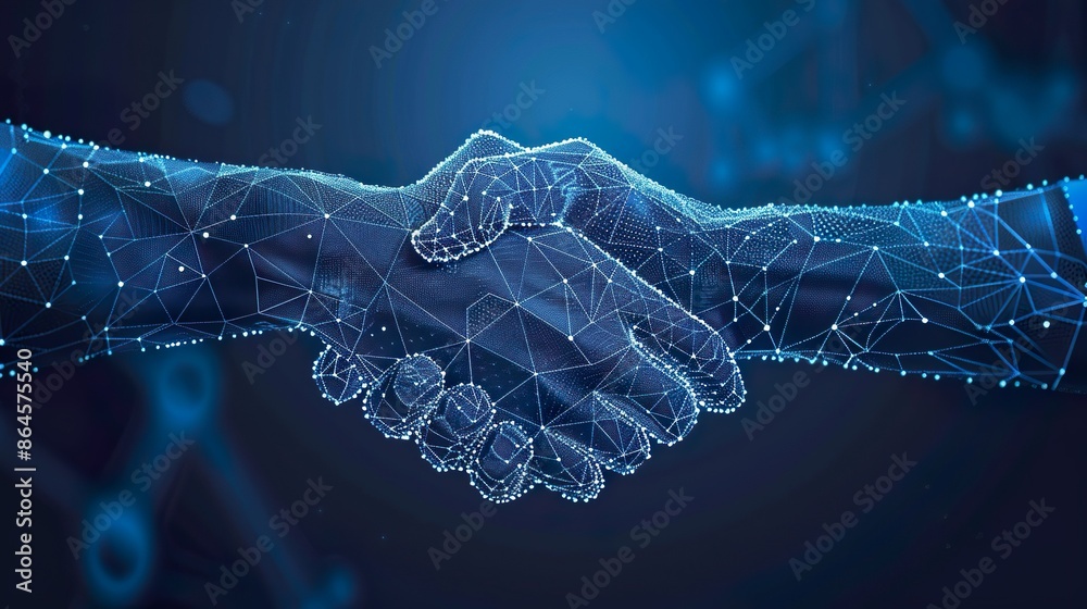 Digital handshake on blue technology background made with Ai generative ...