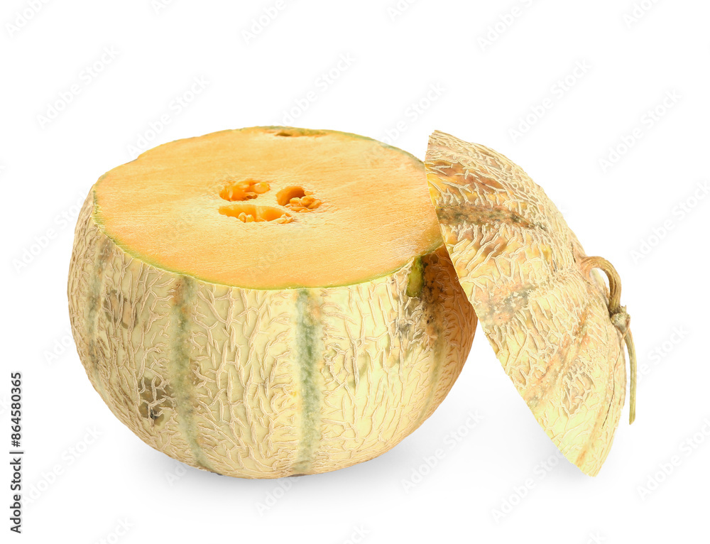Cut sweet melon on white background