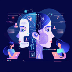 Poster - Artificial Intelligence Education Technology Illustration With Female Students Learning About AI
