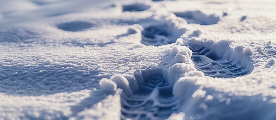 Canvas Print - Imprints in the snowy landscape display shoe prints with available copy space image.