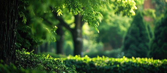 Poster - Beautiful greenery, visually standing out on the campus street with a lovely view for any copy space image.