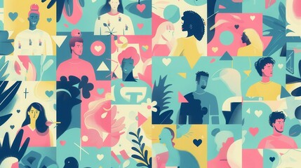 Leinwandbilder - A colorful, abstract illustration depicting a social media network of diverse influencers and their followers. Generative AI