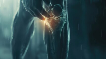 Wall Mural - Knee Knocks: The Sharp, Shooting Pain of Knee Troubles - Picture a scene where the knee is gripped by sharp, shooting pain, making it difficult to walk or bear weight
