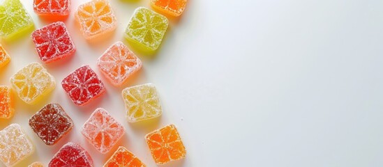 Canvas Print - Delicious marmalade candies displayed on a clean white backdrop with copy space image.