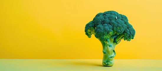 Broccoli, a green vegetable rich in vitamins B, C, and E, potassium, and is an eco-friendly, nutritious option for plant-based diets, promoting detoxification. Includes a copy space image.