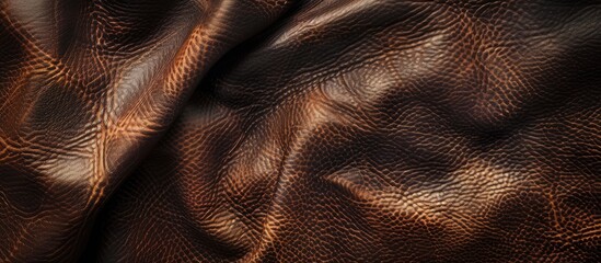 Wall Mural - Close-up detailed top-view shot of a dark leather abstract background with ample copy space image.