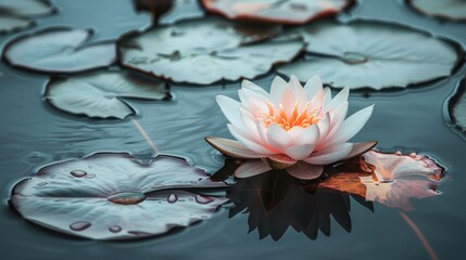 Sticker - A close-up of a blooming lotus flower in a pond