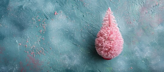 Poster - Composition for the Christmas season featuring a pink ball Christmas tree on a matching table background with copy space. Top-down view for a New Year sales promotion card.