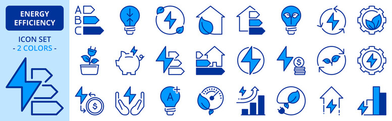 Wall Mural - icons in two colors about energy efficiency and saving. sustainable development.