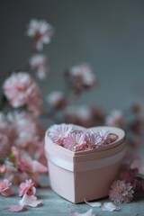 Wall Mural - Heart Shaped Box with Pink Flowers