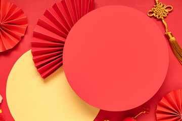 Wall Mural - Blank cards with Chinese symbols on red background. New Year celebration