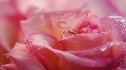 Canvas Print - A macro shot of a raindrop on a pink rose petal