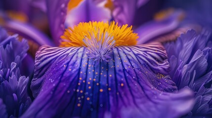 Poster - A macro shot of the center of a vibrant purple iris flower