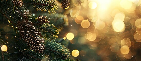 Poster - festive holiday backdrop featuring a pine tree and copy space image.