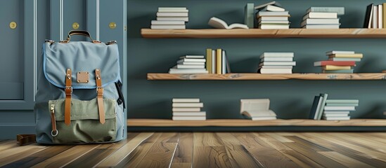 Poster - Backpack filled with books and supplies symbolizing education, in a copy space image.