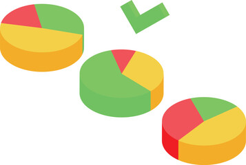 Poster - Three multicolored pie charts with a green check mark above them representing the successful completion of business tasks