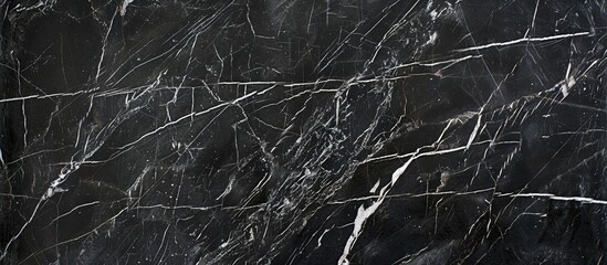 Poster - Close-up image of natural black marble with elegant white veins, ideal as a background photo with space for text or other elements. Copy space image. Place for adding text and design