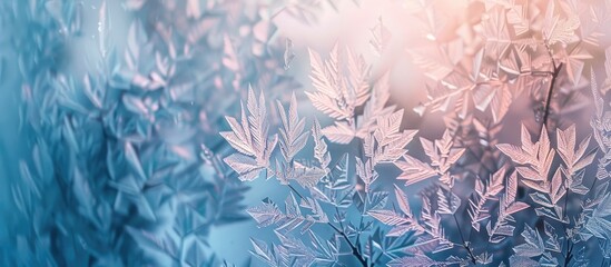 Canvas Print - A wintery backdrop with intricate frost patterns on a window, perfect for copy space image.